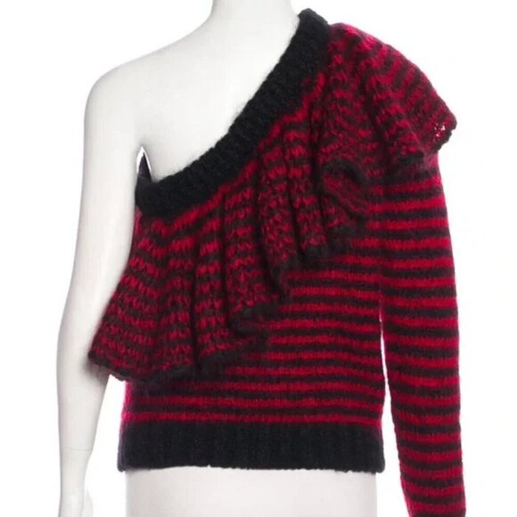 Philosophy di Lorenzo Serafini Red Black Ruffle Striped Mohair Sweater sz Small - Picture 5 of 11